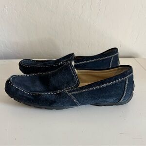 Geox Moner Men’s Suede Loafers Cushioned Footbed, Rubber Sole Navy Blue, Sz 43